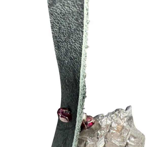 Silver Natural Crystal Black Leather Long Statement Necklace Boho Bohemian - Picture 6 of 8